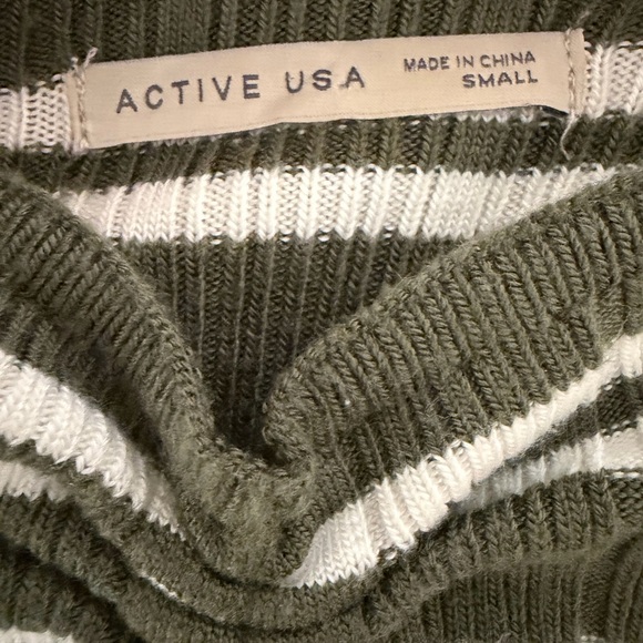 Active USA Olive Green & White Striped Off-Shoulder Knit Top - Picture 2 of 4